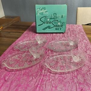 Vintage Clear Glass Snack Set RETRO USEABLE COLLECTIBLES